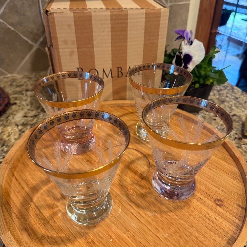 Bombay Clear Glass Etched Wine Glasses Set Vintage